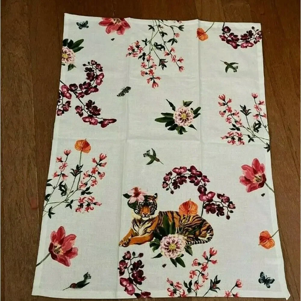 Anthropologie Nathalie Lete Helena Tiger Floral Dish Hand Tea Towel Cotton NWT